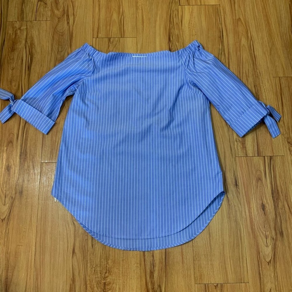 Aritzia Babaton Malik Off Shoulder Blue Blouse View 4